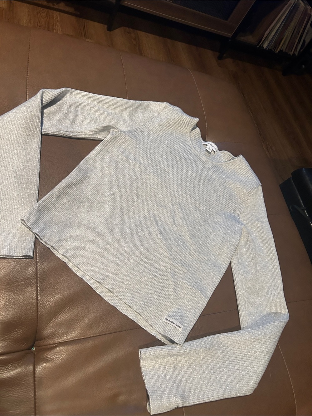 Calvin Klein Jeans Light Gray Ribbed Crewneck Sweater